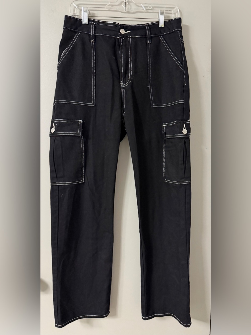 S.O.N.G Black Cargo Pants Contrast Stitch Utility Y2K Size 9/29